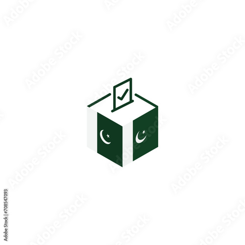 Pakistan election concept, democracy, voting ballot box with flag. Vector icon illustration