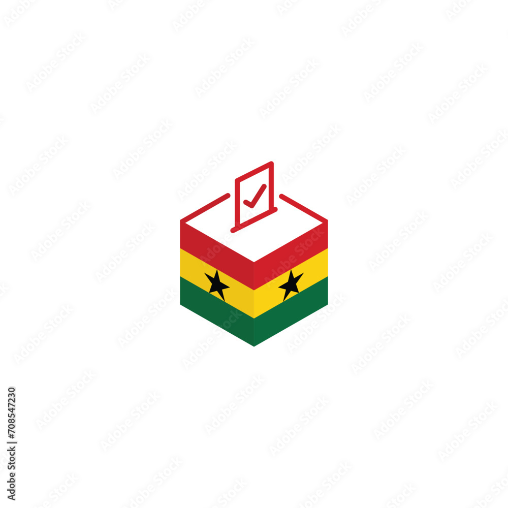 Ghana election concept, democracy, voting ballot box with flag. Vector icon illustration Ghana election concept, democracy, voting ballot box with flag. Vector icon illustration