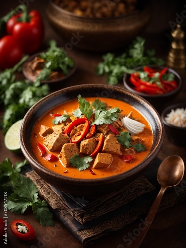 Thai red curry, savory, salty, natural sweetness from the sweet Vidalia onions, carrots, and coconut milk photo