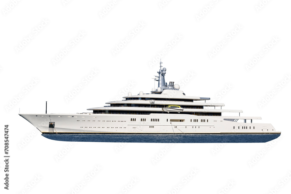 Luxury super yacht isolated on white background. Large mega yacht. Motor yacht.