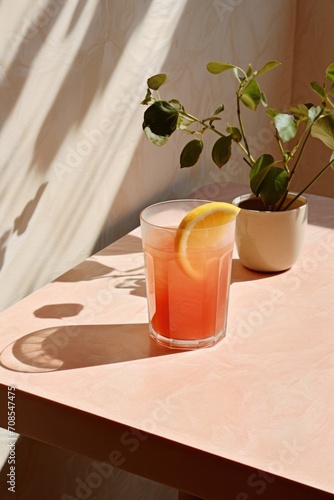 Grapefuit juice on sun-lit high key background.