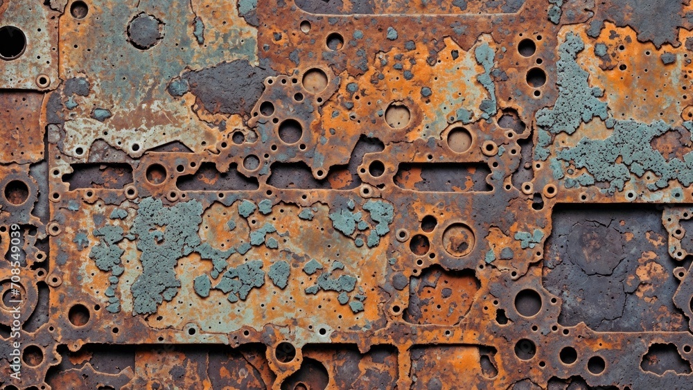 Detailed Close-up of Worn and Weathered Metal Texture. Generative AI.