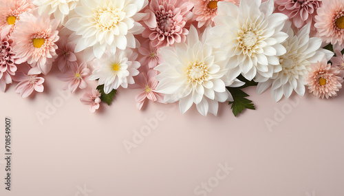 Mother day. Framed flowers isolated on pink background top view. Mixed flower arrangements. Blooms for mom. Copy space. Wedding concept. Bride beautiful bouquet. Birthday  Valentine day. Banner