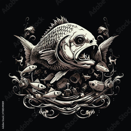  fish skull illustration design, ,AI generative