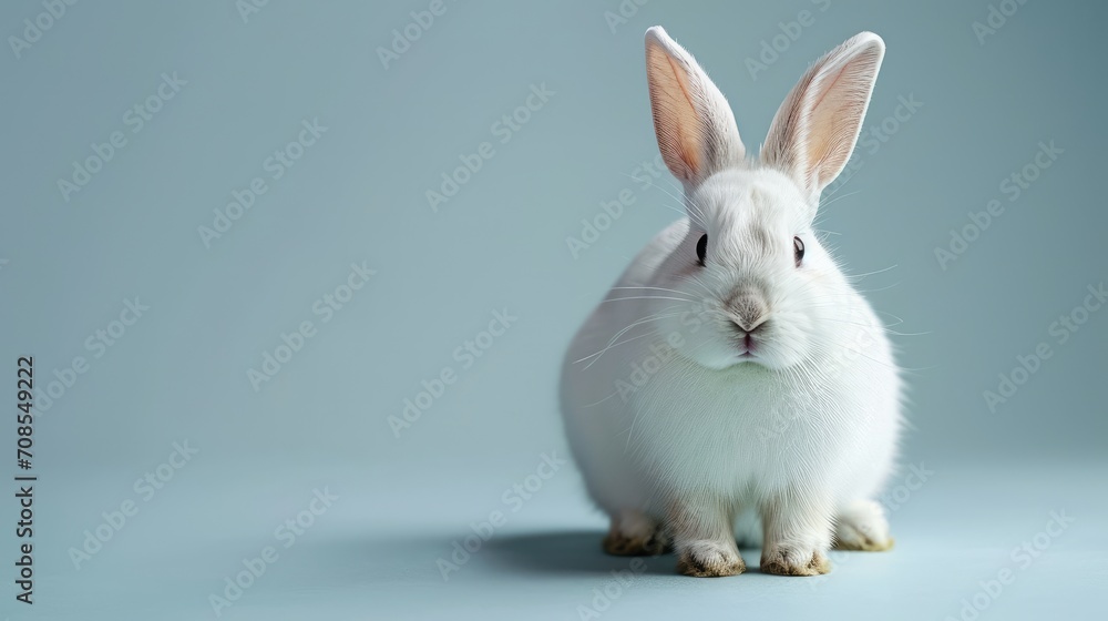 White Rabbit Against a Blue Background Signifying Easter Celebrations White Rabbit Against a Blue Background Signifying Easter Celebrations
