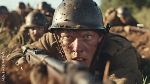 World war I soldiers battling in the mud trenches - cinematic