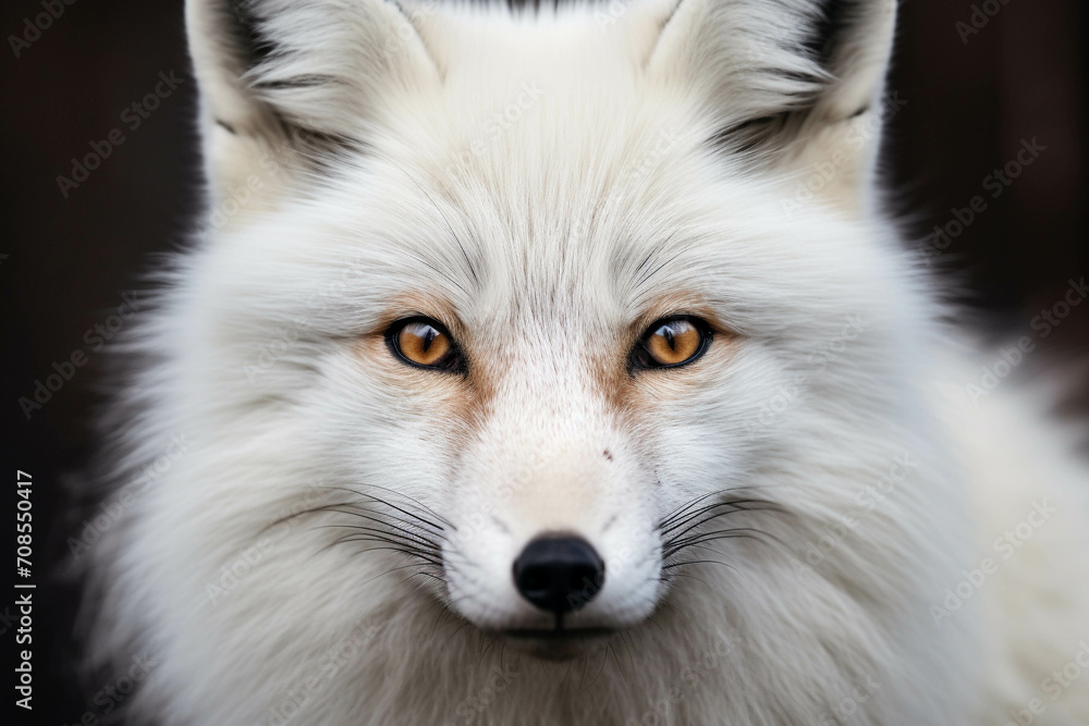 Close-up photo of a white fox.