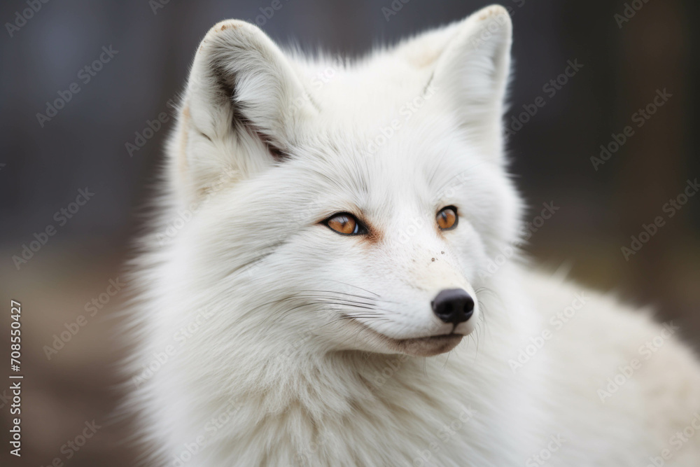 Close-up photo of a white fox. Close-up photo of a white fox.