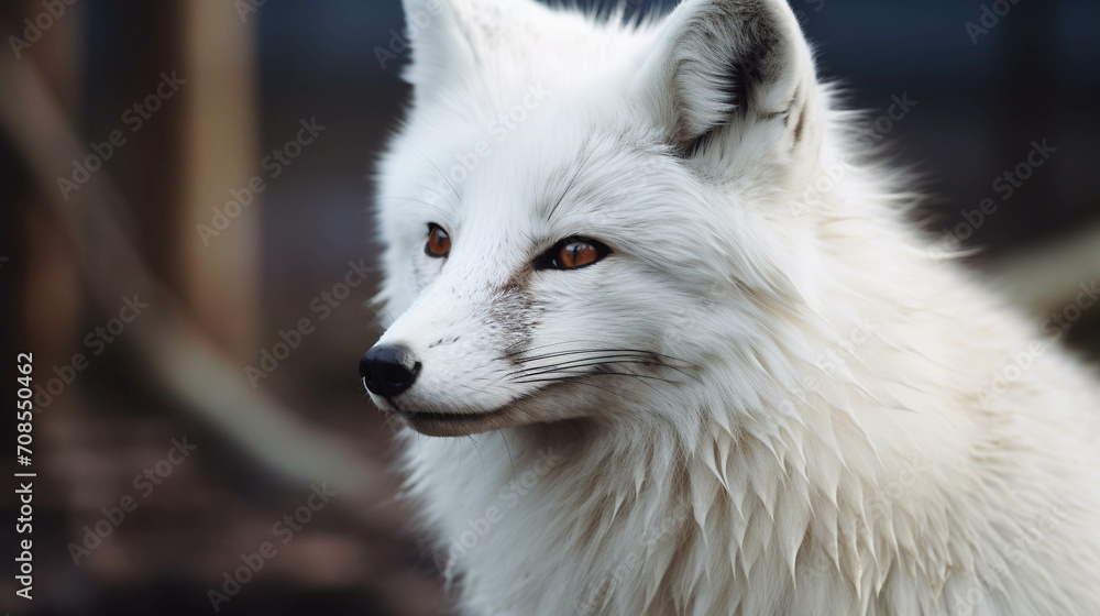 Close-up photo of a white fox.