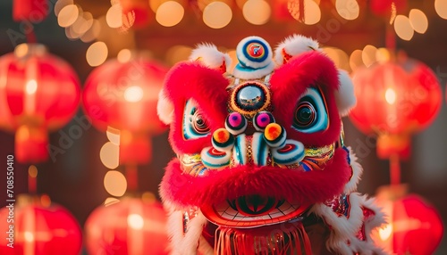 Traditional Lion Dance With A Street Of Lantern Displays