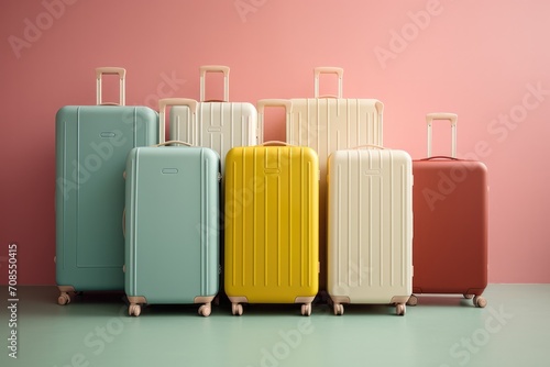 Modern design suitcases on plain background. © Twomeows_AS