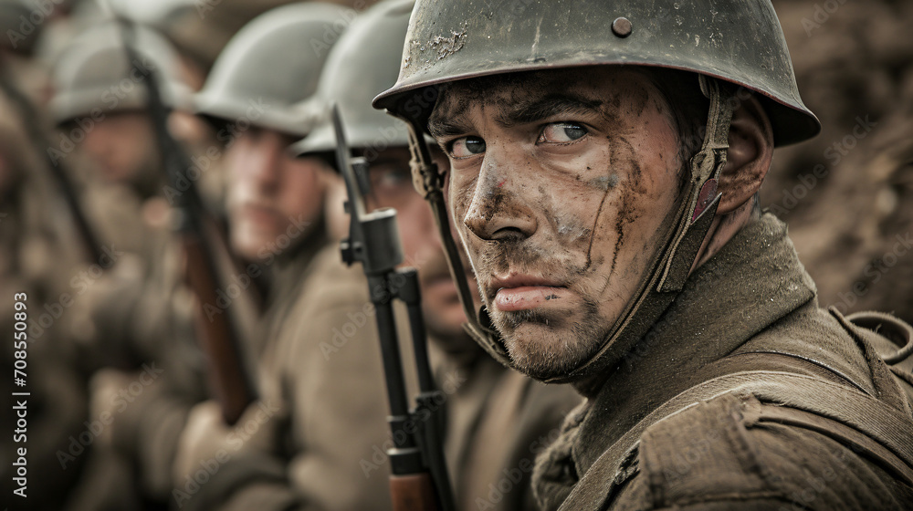 World war I soldiers battling in the mud trenches - cinematic