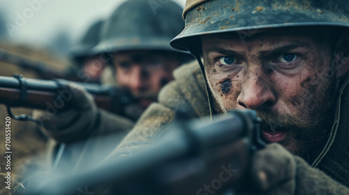 World war I soldiers battling in the mud trenches - cinematic © BeautyStock