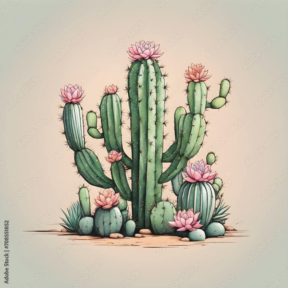 Cactus and Flowers Illustration