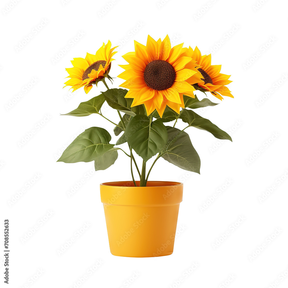 Obraz premium sunflower in a pot on transparent background, clipping path, png, 
