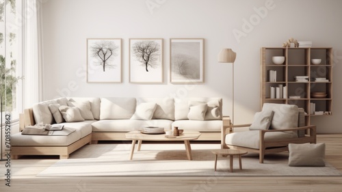 Modern Scandinavian Living Room Interior with Elegant Furniture and Decor.wall Art , Poster , Interior Design , 