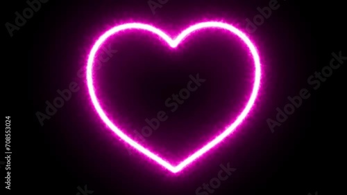 Neon Lights Love Heart and Romantic Abstract Glow Particles. Heart shape animation. Valentine's Day. Neon heart on a black background. photo