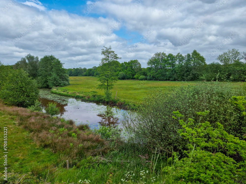 Restored landscape around Dutch river Ruiten Aa; Sellingen, Groningen, Netherlands Restored landscape around Dutch river Ruiten Aa; Sellingen, Groningen, Netherlands