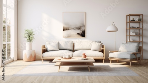Modern Scandinavian Living Room Interior with Elegant Furniture and Decor.wall Art , Poster , Interior Design ,  © MrJacki
