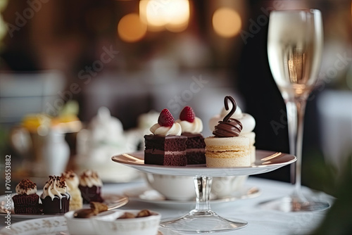 A tempting assortment of desserts, including cakes, pastries, and sweets, displayed on a festive table.