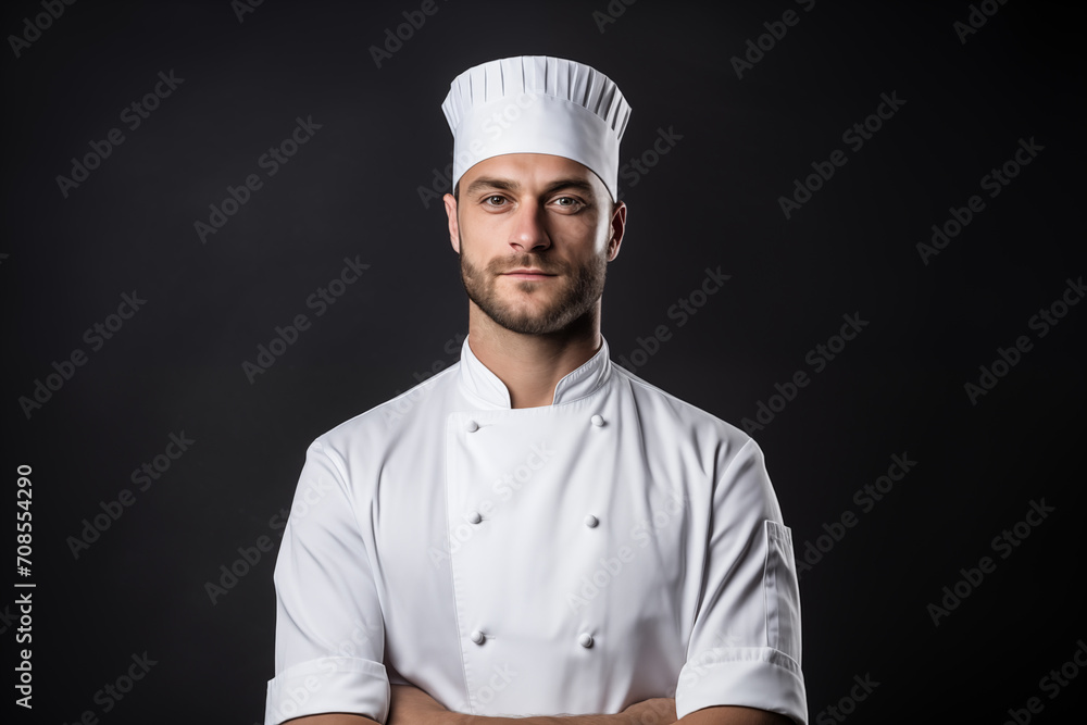 portrait of a chef, isolated black background portrait of a chef, isolated black background