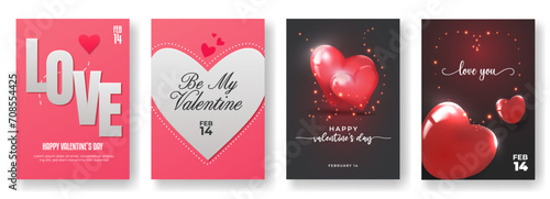 Set of Happy Valentine's Day poster flyer.
