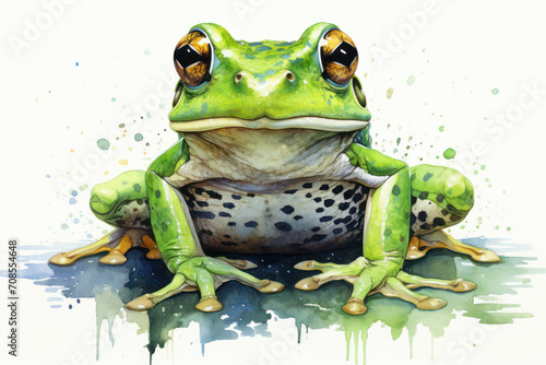 watercolor of green frog