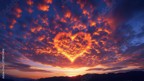heart shape formation by clouds at sunset