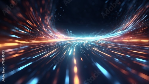 Abstract light fast motion blur background, futuristic technology glowing speed lines scene illustration photo