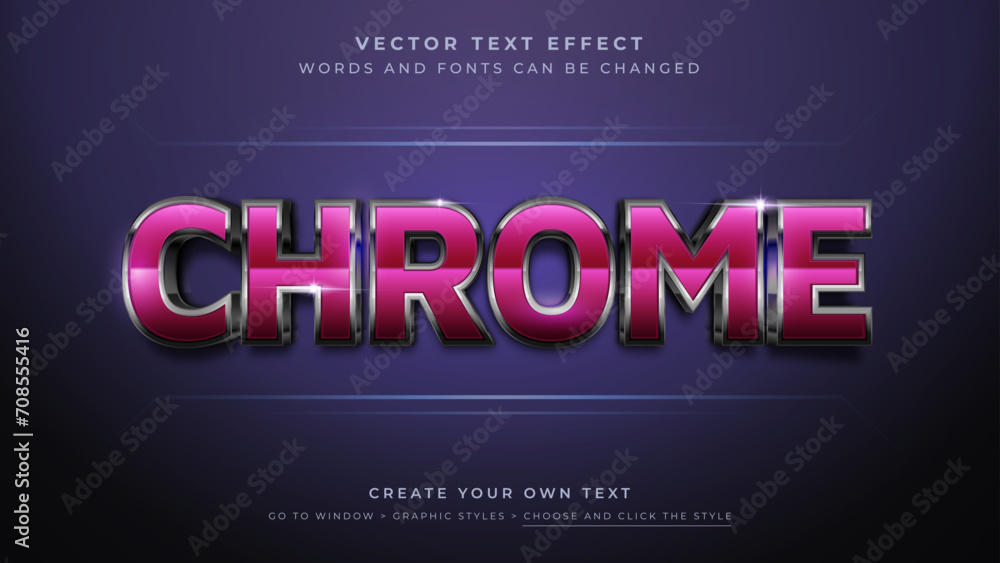 © Nano - Vector Editable 3D chrome text effect. Shiny metallic emblem graphic style on abstract blue background