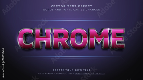 Vector Editable 3D chrome text effect. Shiny metallic emblem graphic style on abstract blue background