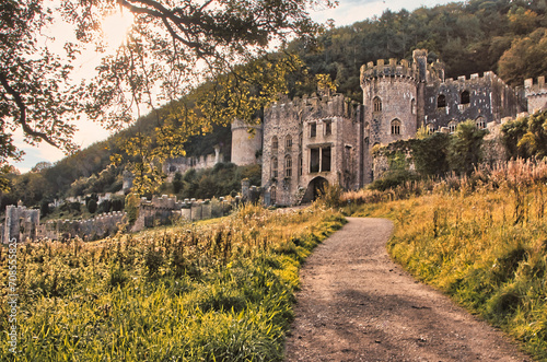 Gwrych Castle, Welsh medieval fortress, historic landmark, picturesque ruins, Wales