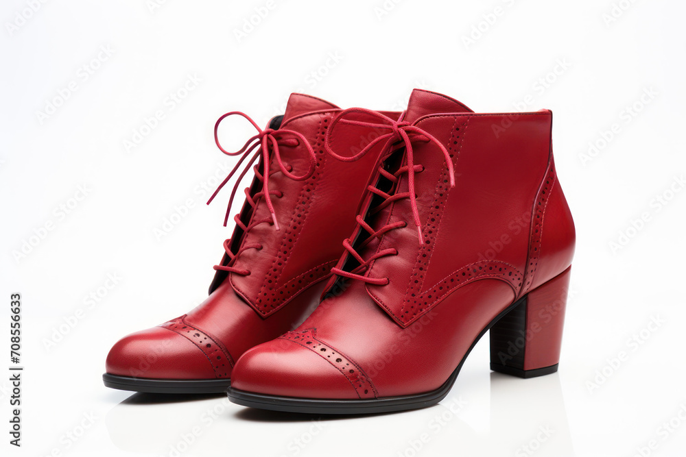 red leather boots isolated on white
