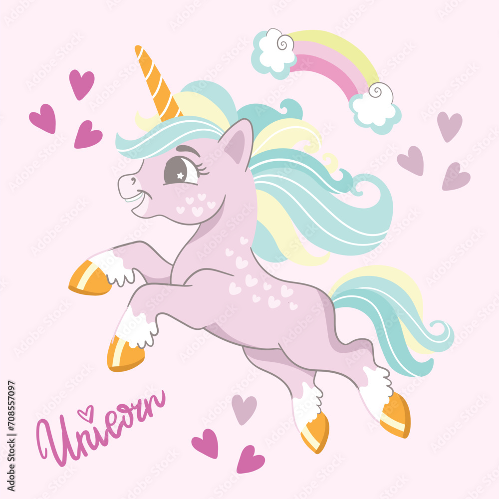 Cute cartoon unicorn vector illustration