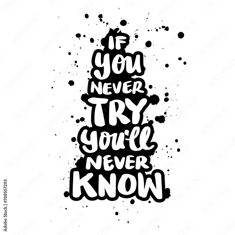 If you will never know if you never try. Inspirational quote.  Inspirational quote. Hand drawn lettering. Vector illustration.