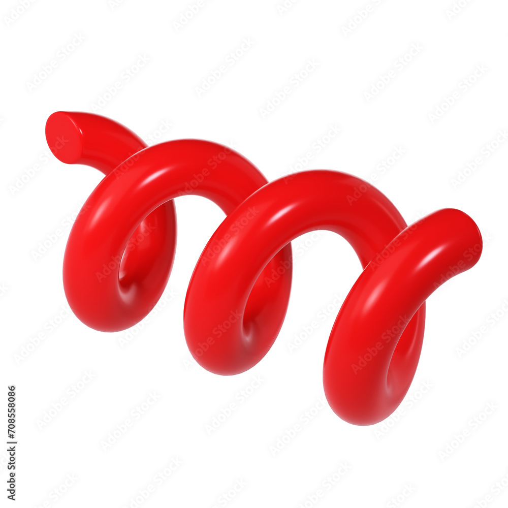 3d Spiral curve line decorative Christmas element red color. Realistic design In plastic cartoon style. Isolated on white background illustration