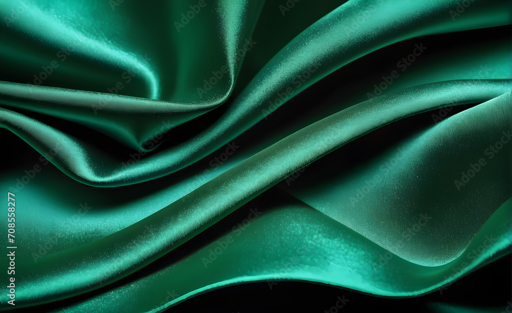 Obraz premium Abstract background luxury cloth or liquid wave or wavy folds of grunge green silk texture satin velvet material or luxurious background or elegant wallpaper design. Generative AI