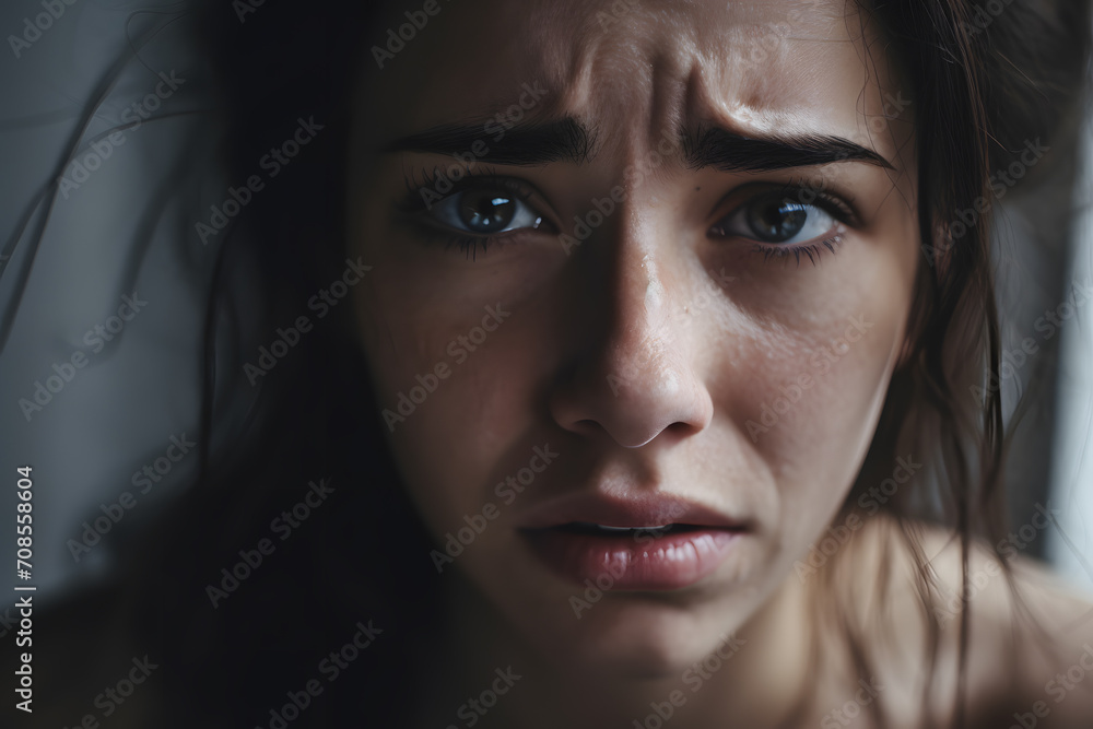 Face of young crying sad woman