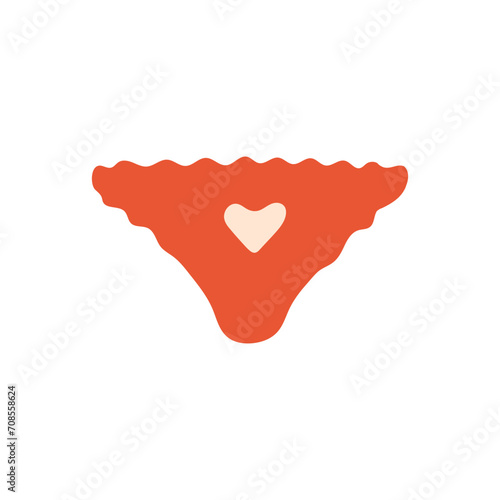 Red women's panties with a heart. Symbol of love, romance. Design for Valentine's Day.