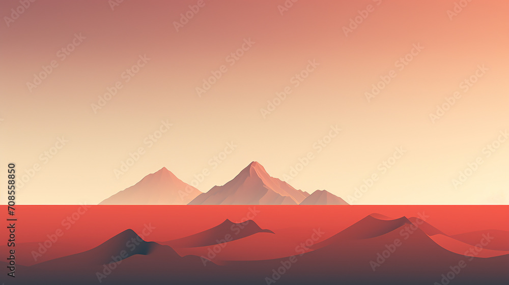 horizontal illustration of fantasy minimalistic desert landscape at sunset AI generated