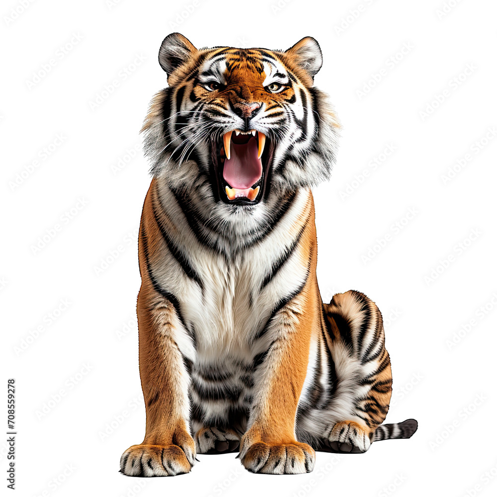 Fototapeta premium Tiger roar isolated white background