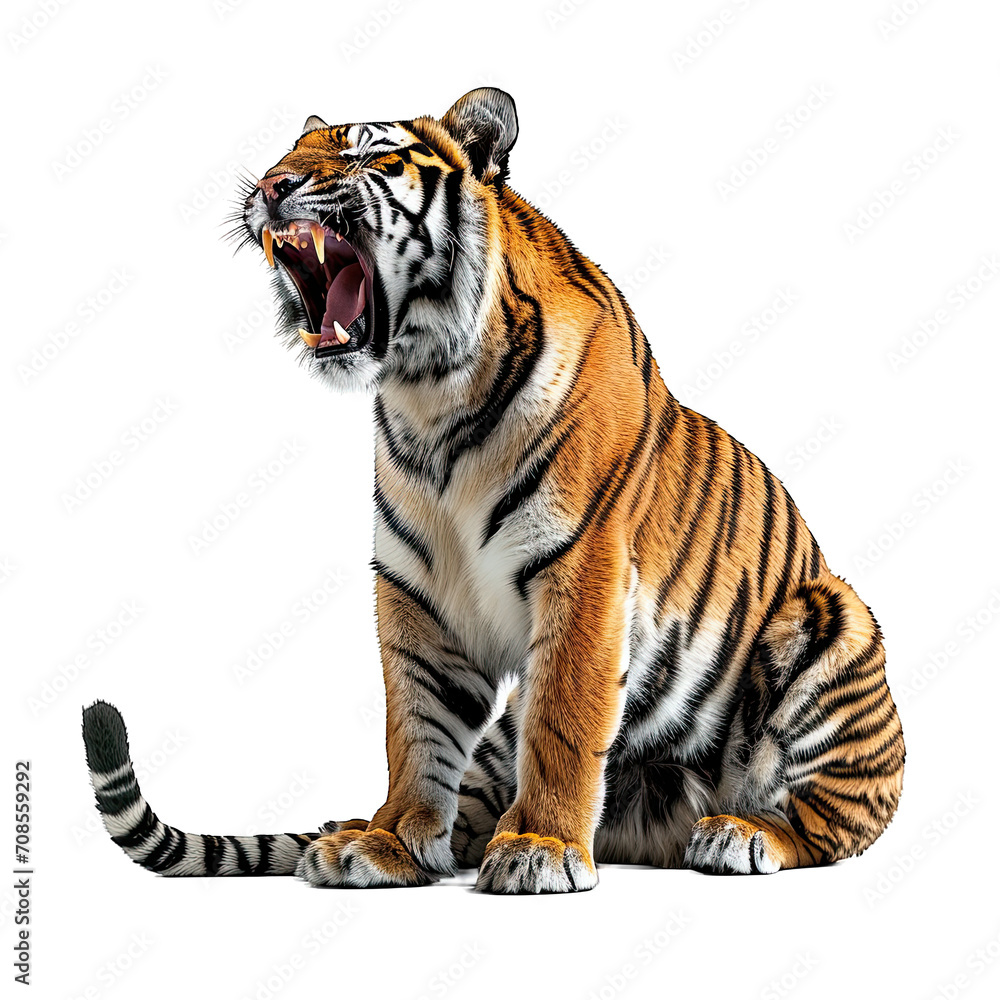 Obraz premium Tiger roar isolated white background