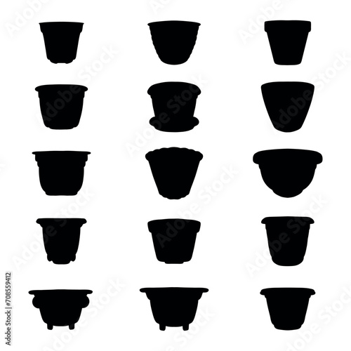 Collection of outdoor silhouette illustrations of flower vases in various shapes