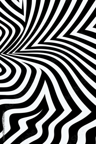 A black and white zigzag pattern creates a bold, abstract optical art.