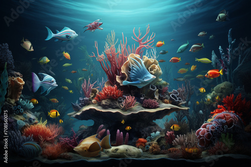 Colorful Fishes, corals, and other nature lifes under the sea
