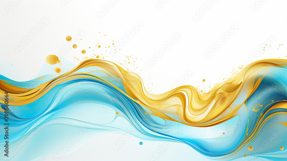 Artistic liquid gold wave curve particles flowing on a sky blue background Artistic liquid gold wave curve particles flowing on a sky blue background