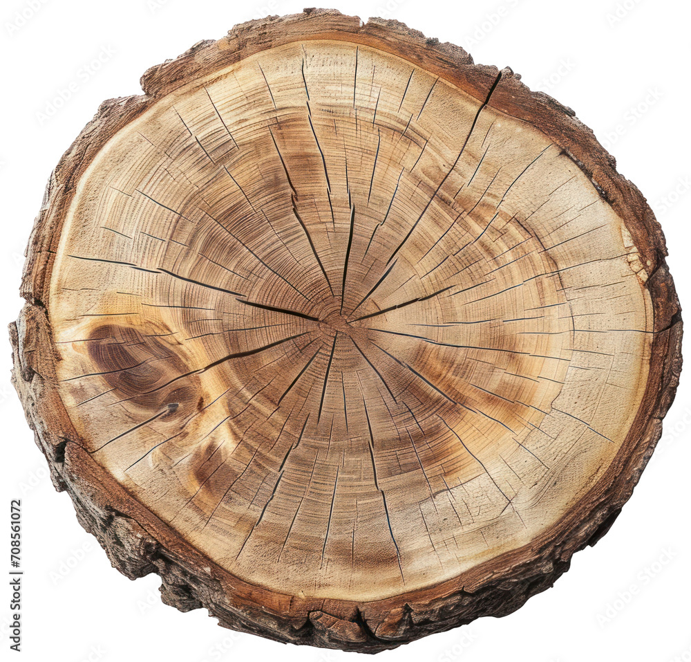 Fototapeta premium Round wooden tree slice trunk stump wood illustration PNG element cut out transparent isolated on white background ,PNG file ,artwork graphic design.