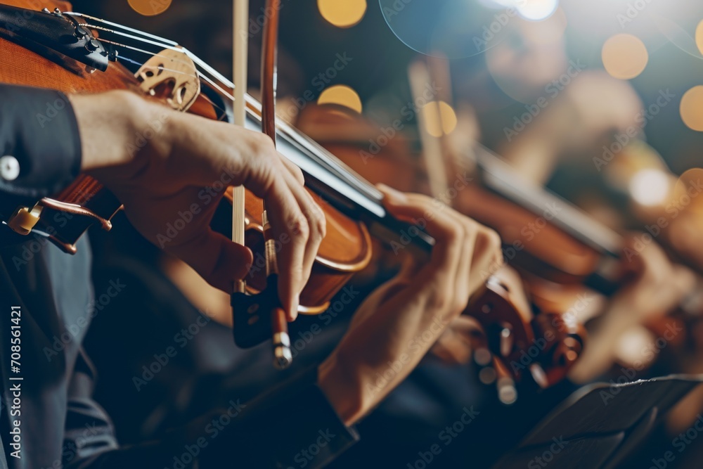Talented musician playing violin cello in orchestra concert theatre opera musical talent skill classical music artistic performance string instrument intelligent person clear sound live show symphony - obrazy, fototapety, plakaty 
