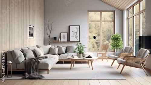 Modern Scandinavian Living Room Interior with Elegant Furniture and Decor.wall Art , Poster , Interior Design ,  © MrJacki