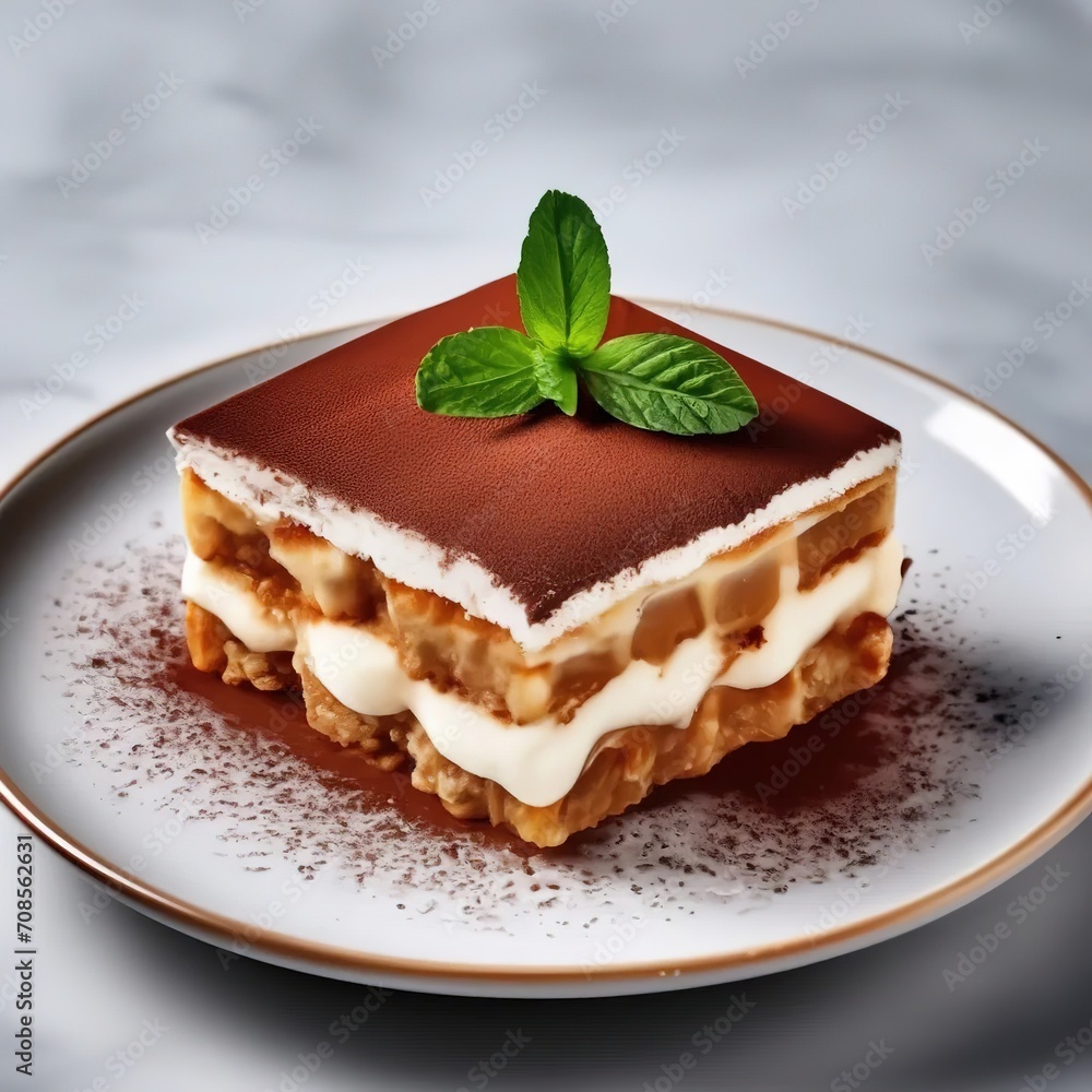 tiramisu dessert on a white plate. delicious sweet cake. tiramisu dessert on a white plate. delicious sweet cake.